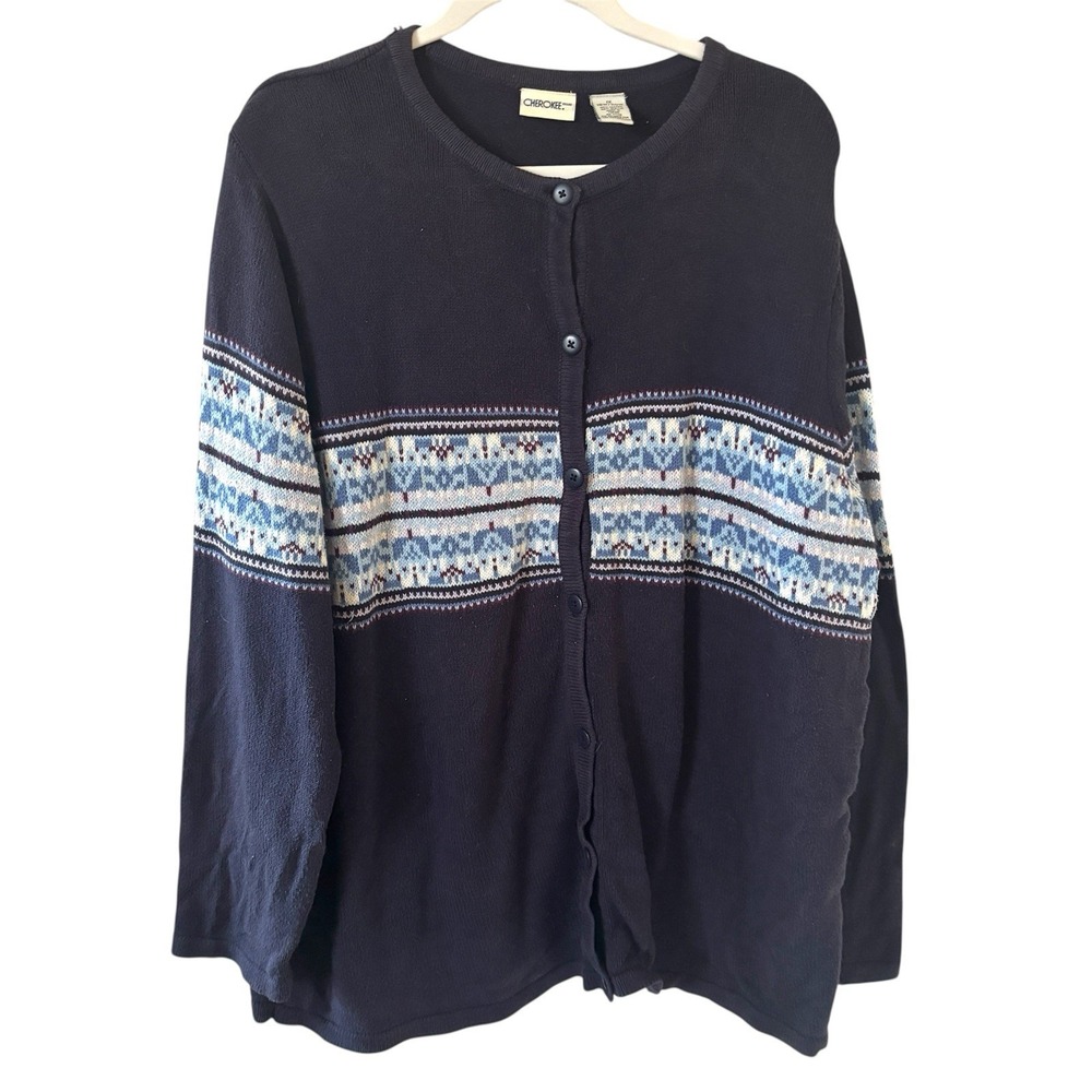 Vintage Cherokee Women Sweater Size 1X Made In Japan Knit Blue Holiday Snowflake